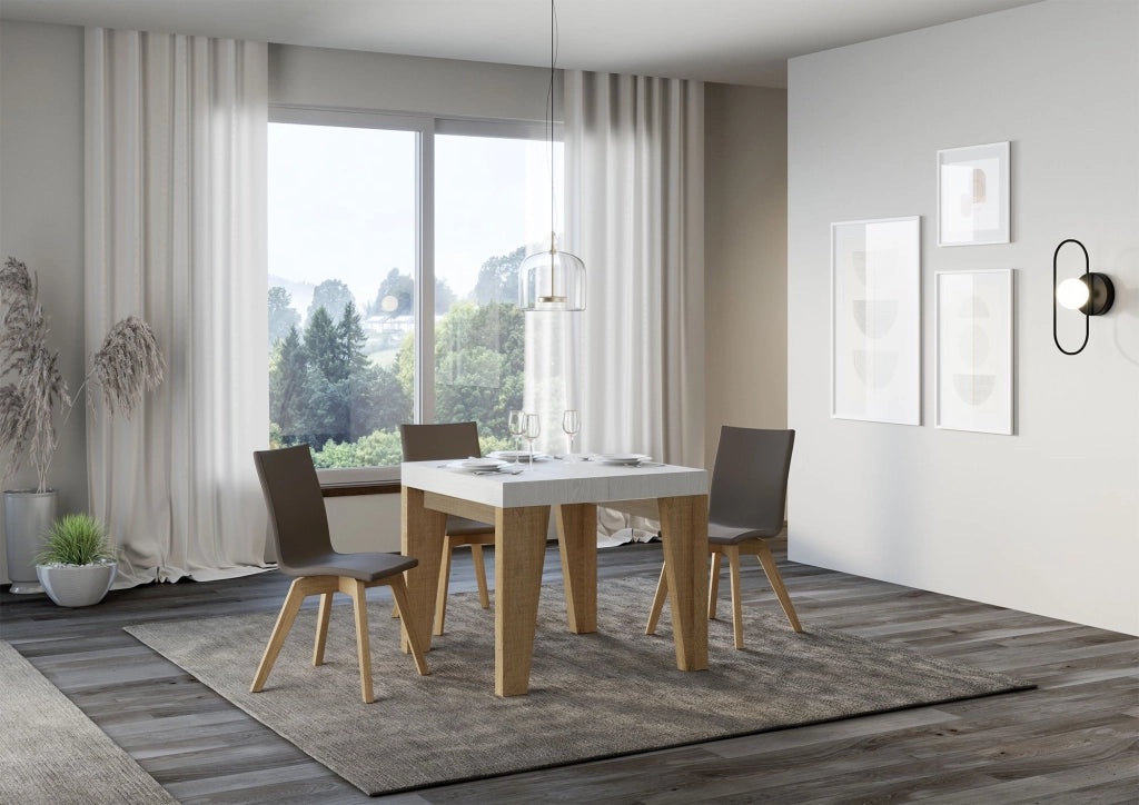 Tavolo Allungabile 90/246x90x77 cm Naxy Mix piano Bianco Frassino gambe Quercia Natura
