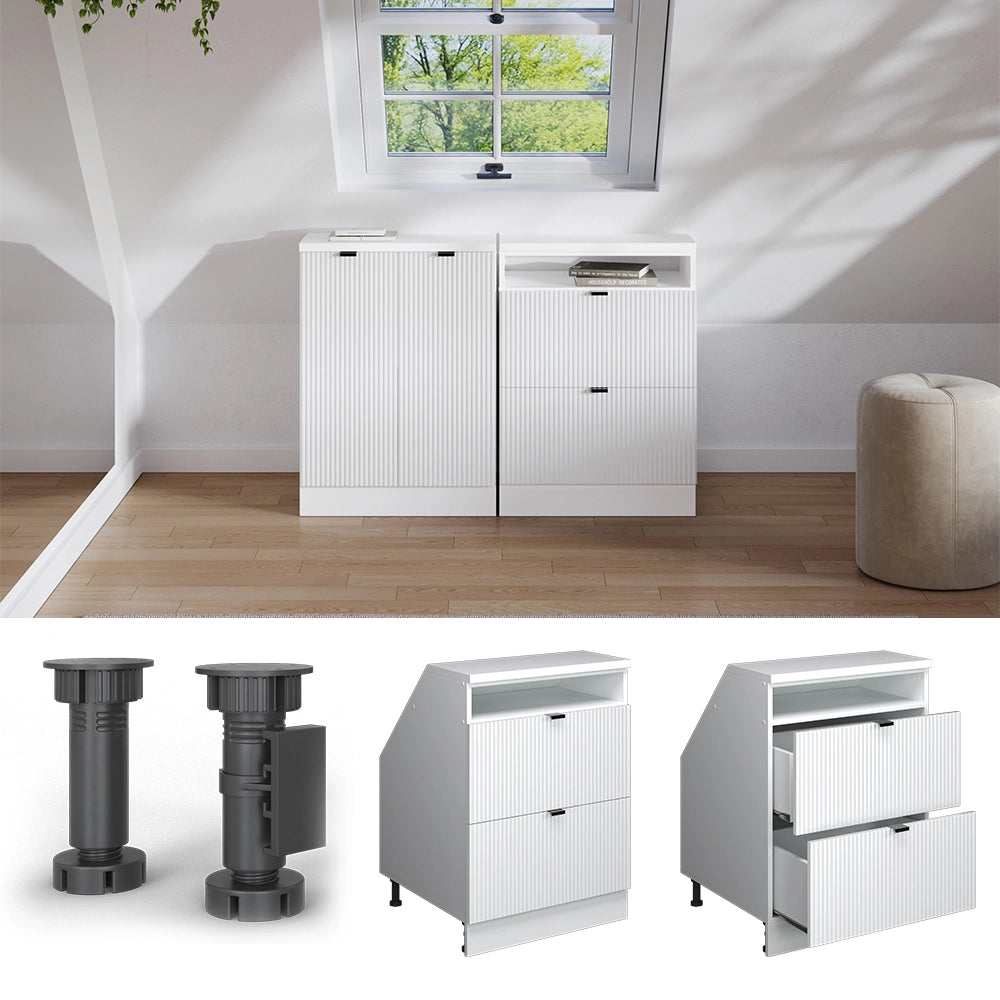 Mobile sottotetto Rion Ondulazione bianca/Bianco 60 x 83.8 cm con 2 cassetti, carcassa 60 cm profondità Vicco
