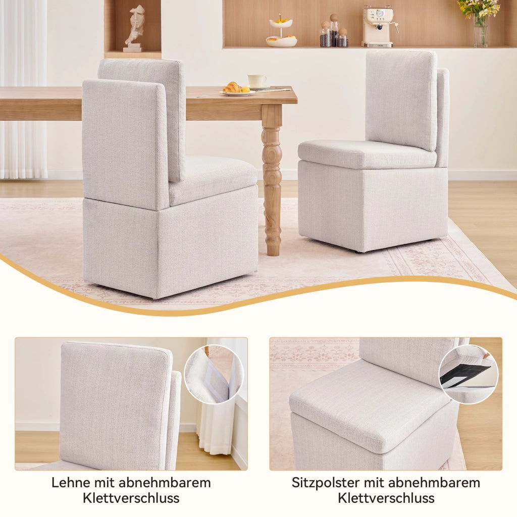 SEDIA da pranzo con contenitore e ruote, 49x49x92 cm, chenille grigio-beige