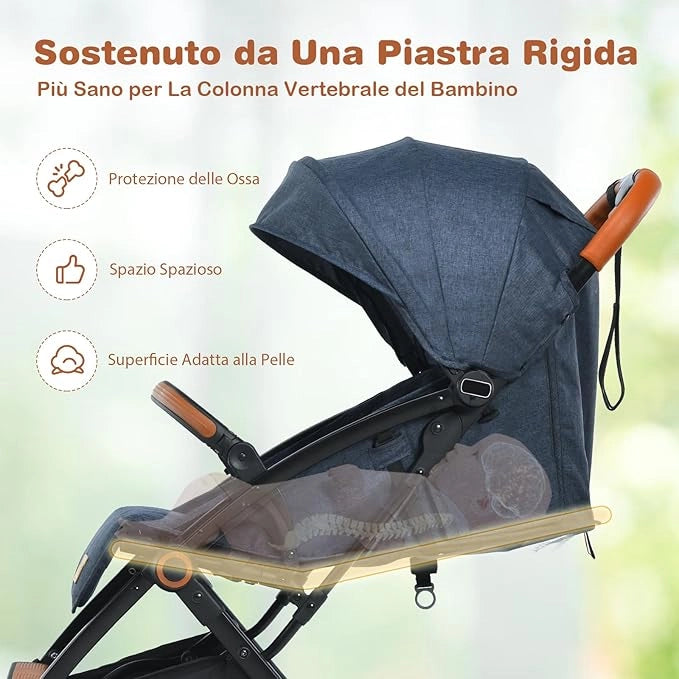 Passeggino Pighevole per Bmabini, Passeggino con Schienale e Poggiapiedi Regolabili, Passeggino Leggero Portata 15 kg, con Cappottina e Zanzariera, per Bambini 0-3 Anni (Blu)