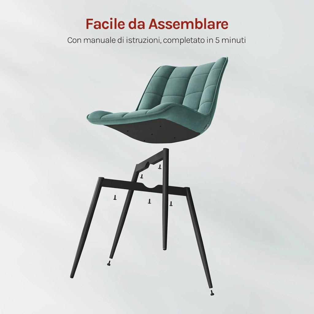 BH142ts-6 Sedie Sala da Pranzo Design Retrò Sgabello Imbottito con Rivestimento in Velluto Azzurro 6 Pezzi