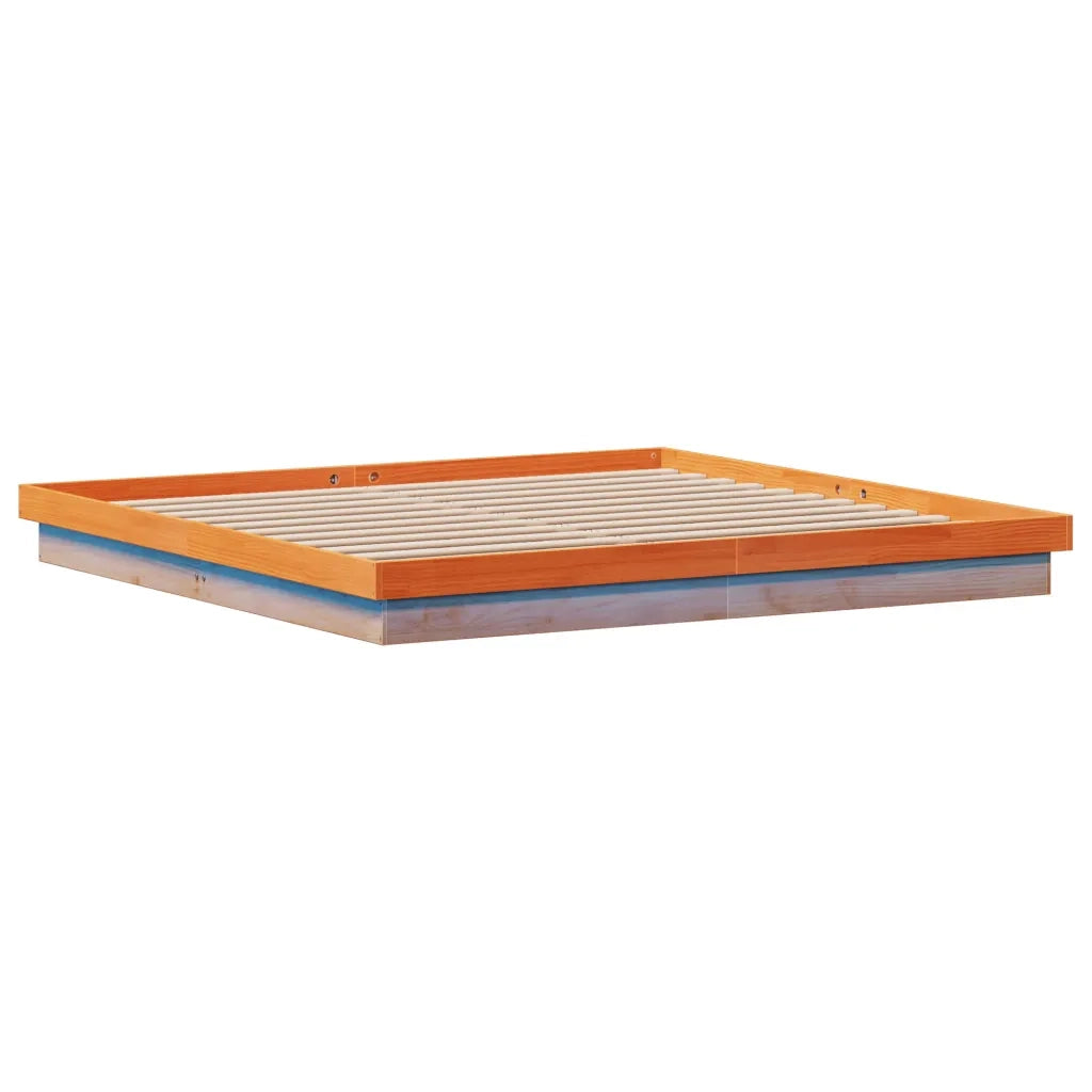 Letto matrimoniale | Letto per adulti | Giroletto LED Marrone Cera 200x200 cm in Legno Massello di Pino