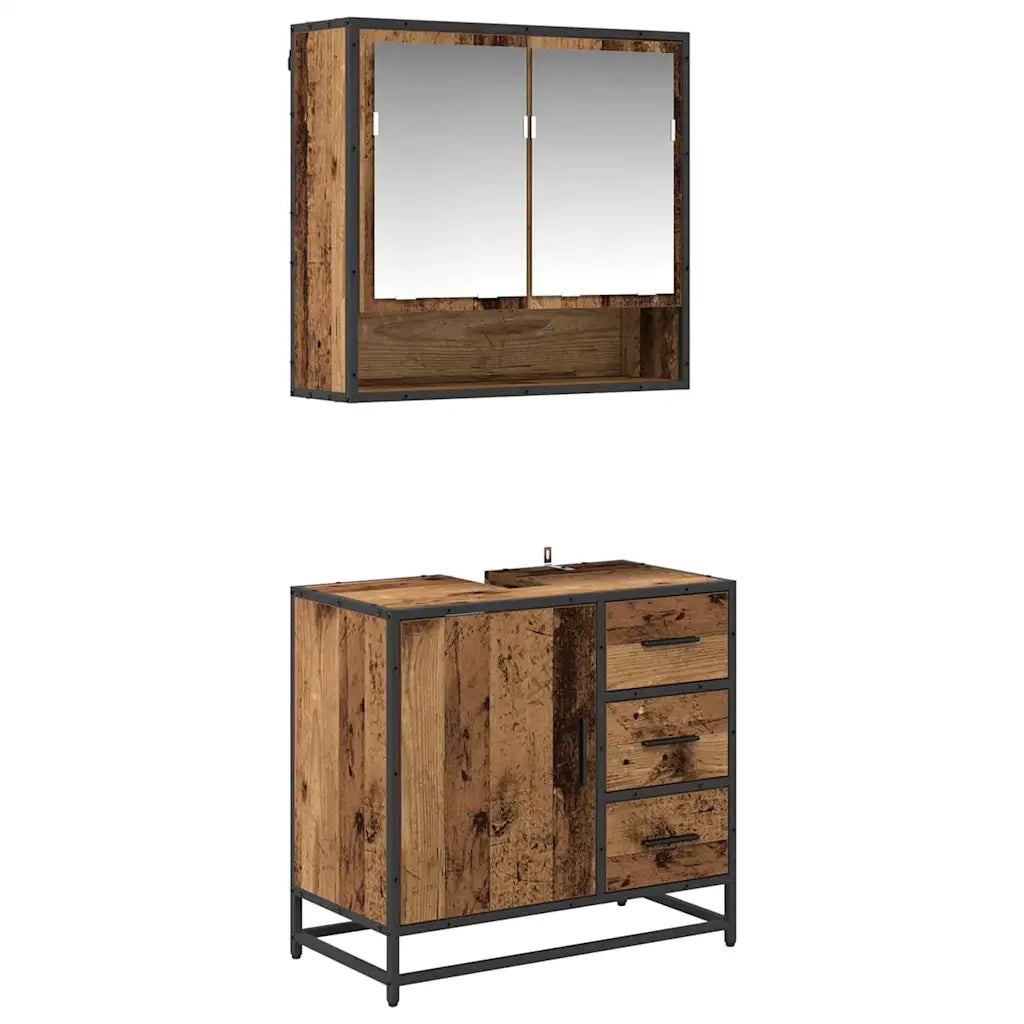 Set di mobili per il bagno con cassetto 2 pcs Legno vecchio 3402506
