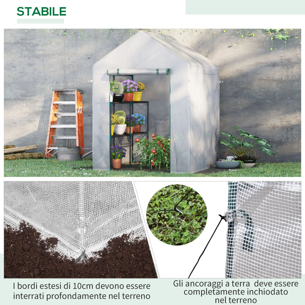 Serra da Giardino in Acciaio e PE con Scaffali ¨C Zephmum ¨C 143x143x195 cm Bianco