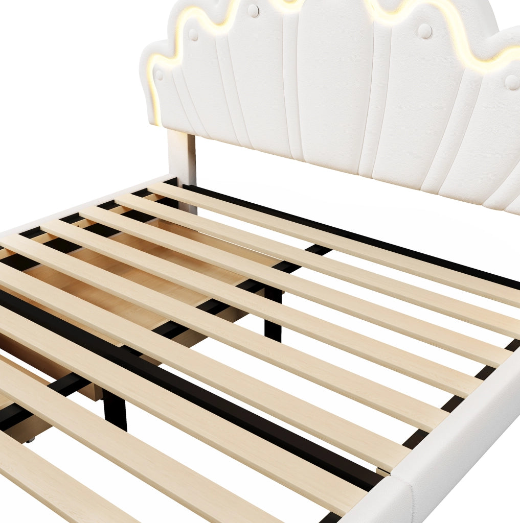 Letto imbottito 140 x 200 cm con LED, cassetti e testiera regolabile