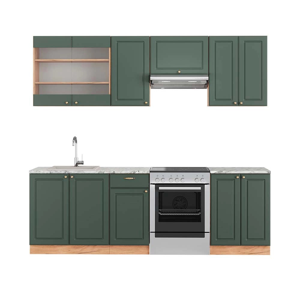 Cucina componibile Fame-Line Verde-oro rustico/Rovere dorato 240 cm, PL Marmo Vicco