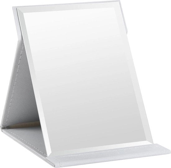 Specchio da viaggio pieghevole con fodero in PU pelle - 125 x 17 cm - specchio da viaggio portatile con stand con specchio per make-up per ufficio e campeggio