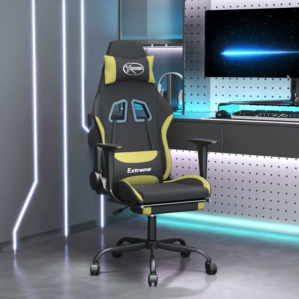 Sedia da Gaming con Poggiapiedi Nero e Verde Chiaro in Tessuto cod mxl 76874