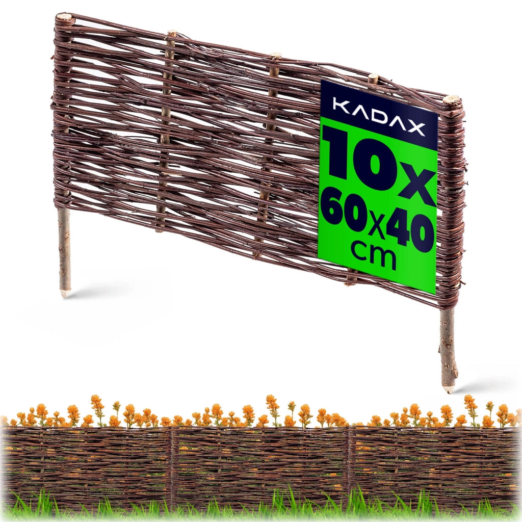 Recinzione da giardino in vimini KADAX, bordura per prato, 60x40 cm, set da 10 pezzi