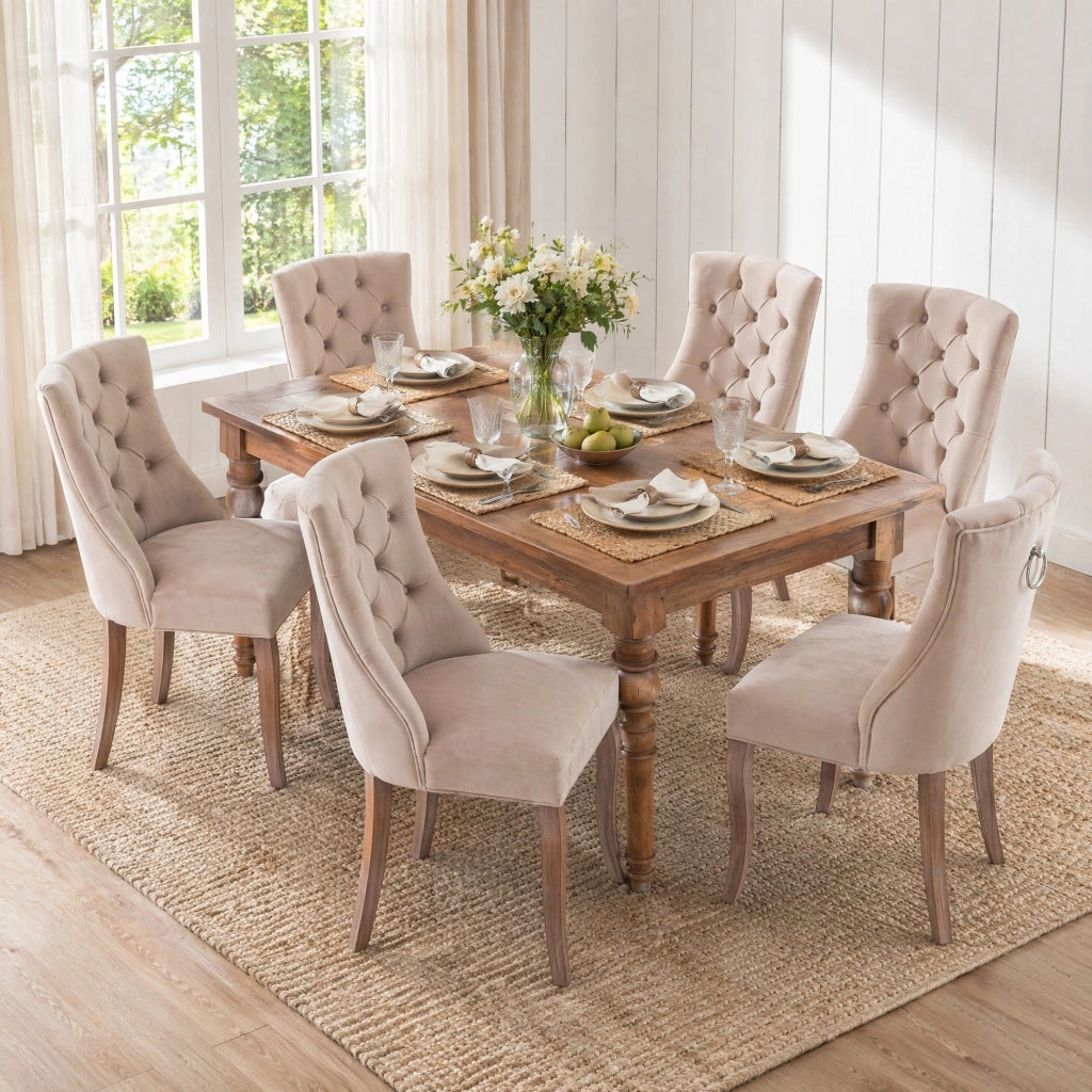 SEDIA da pranzo in velluto beige, schienale alto, set da 6 pezzi