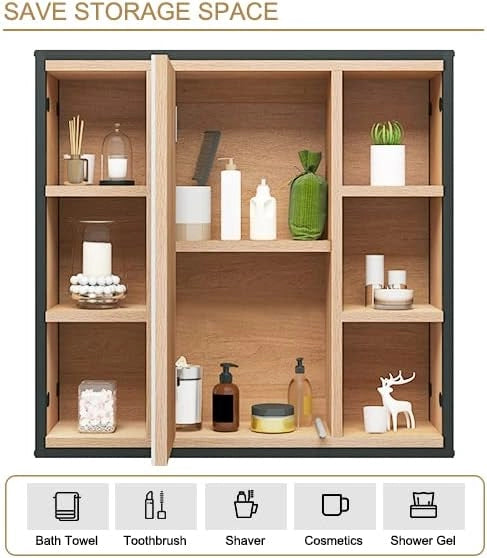 Set di mobili da bagno con armadietto a specchio in metallo + legno modello 18