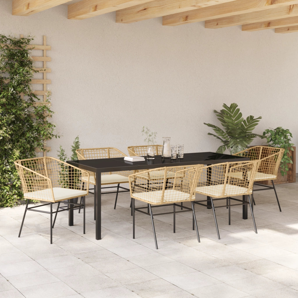 Set da Pranzo da Giardino con Cuscini Marrone Polyrattan