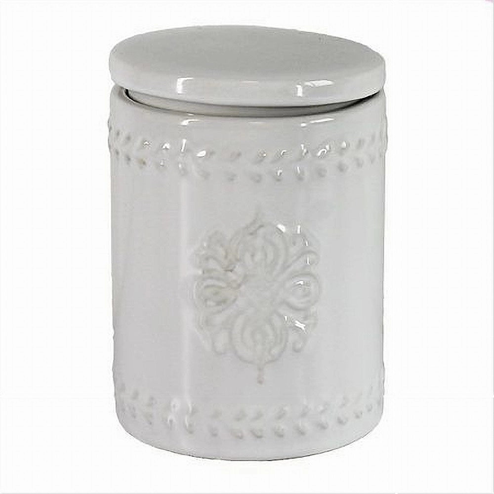 Trade Shop - Contenitore Tondo Porta Cotton Fioc Bianco Decorato Organizer Arredo Bagno 10342 -