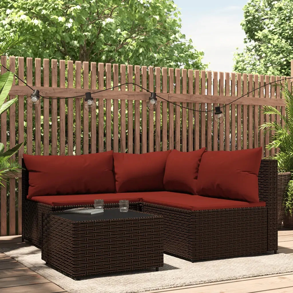 Set Mobili da Giardino 4 pz con Cuscini in Polyrattan Marrone CFW2148575
