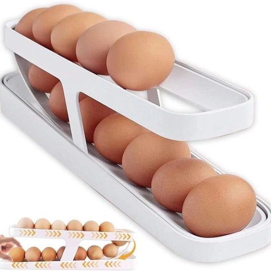 Contenitore per uova della dispensa - Contenitore per uova rotolante automatico per uova sode - 2 strati di dispenser rotolante per uova - Organizzatore per contenitori di uova rotolanti per la cucina - 12-14 uova.