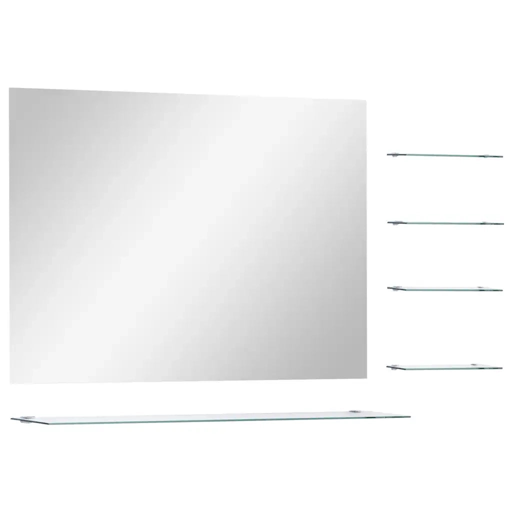Specchio da Parete con 5 Mensole-Mensola con Specchio Argento 80x60 cm