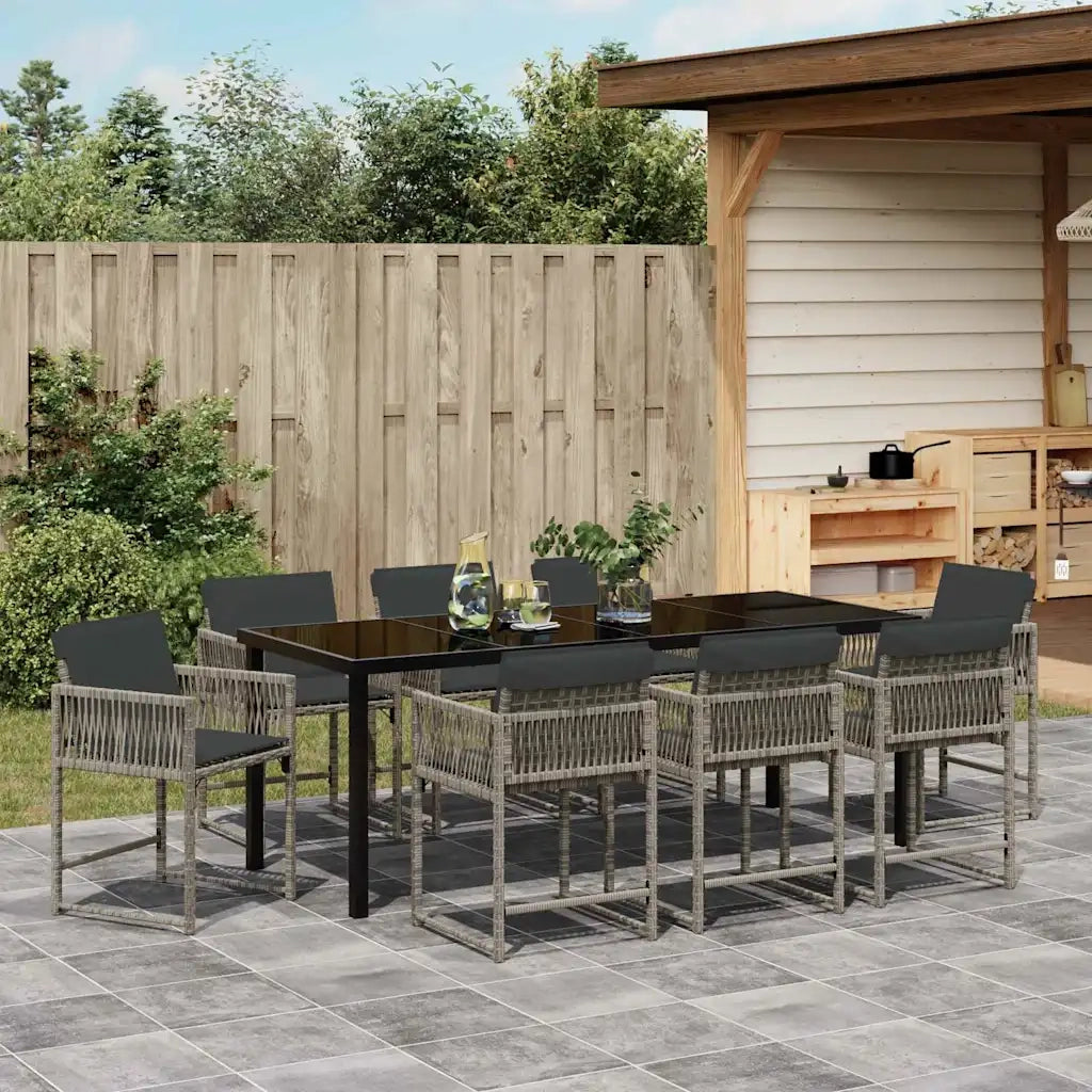 Set da Pranzo per Giardino 9 pcs Grigio polyrattan 3380752