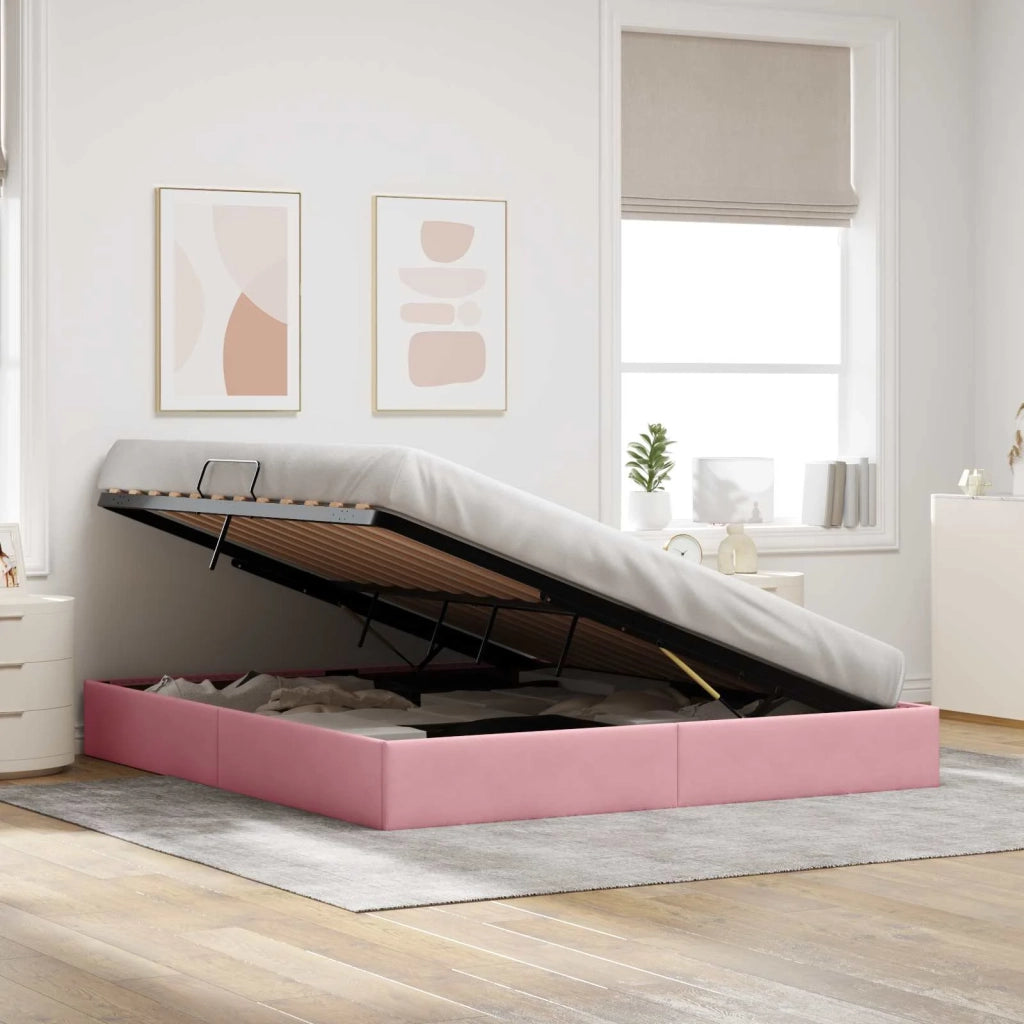 Letto ottomano con archiviazione Rosa 180 x 200 cm Velluto