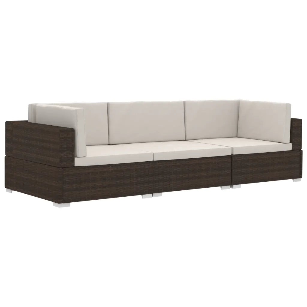 Set Divani da Giardino 3 pz | Set Salotto da Giardino con Cuscini in Polyrattan Marrone