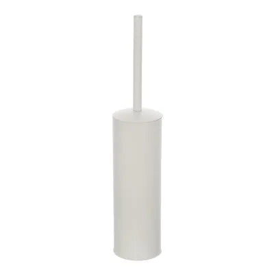 Portascopino bianco opaco con setole nere in silicone e secchio interno