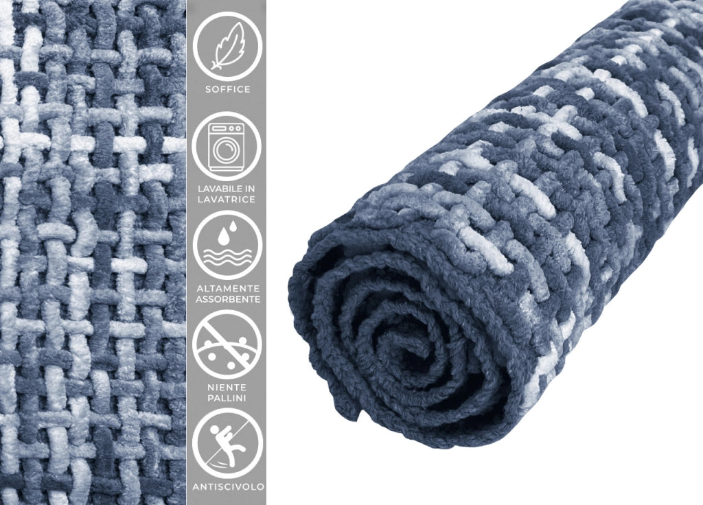 Tappeto Bagno Doccia Antiscivolo In Microfibra Super Assorbente Plot - 40x60 - Blu