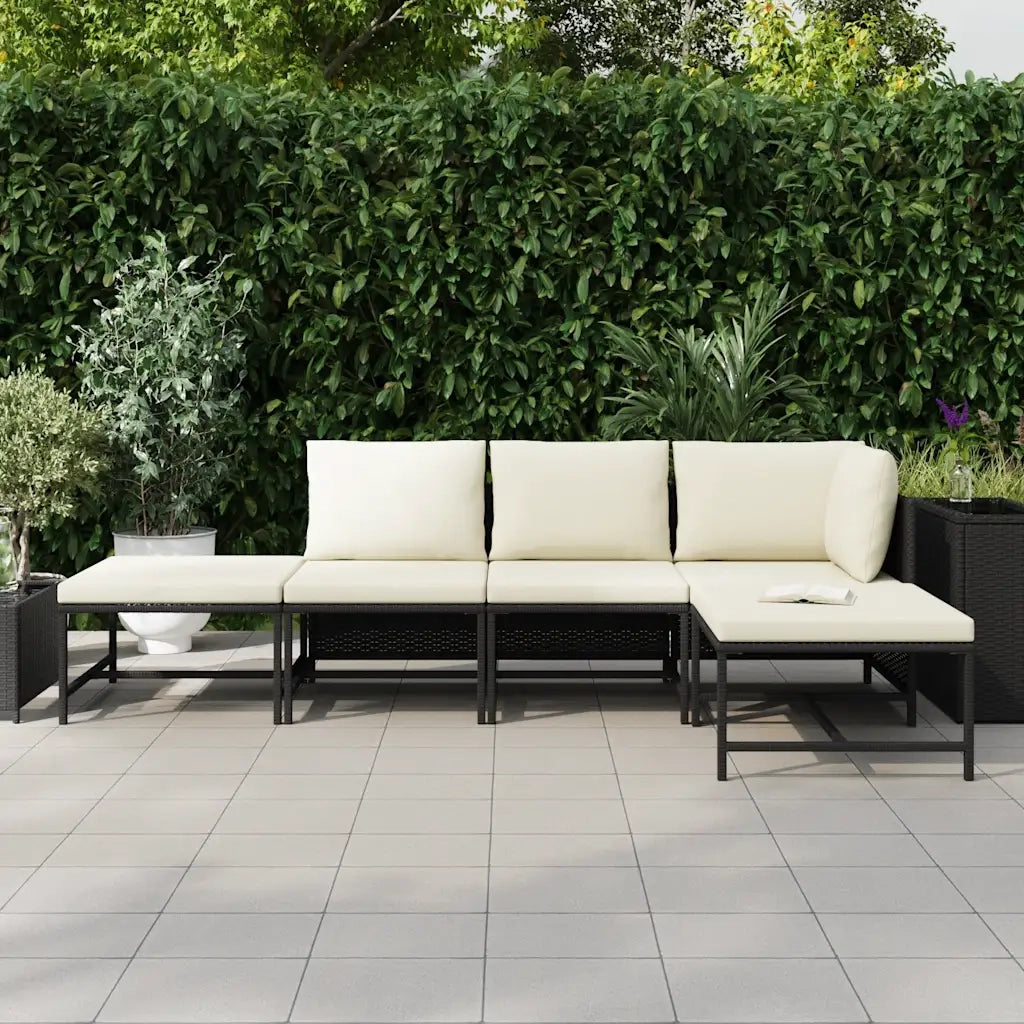 Set Divani da Giardino 5 pz-Sofa da giardino con Cuscini in Polyrattan Nero