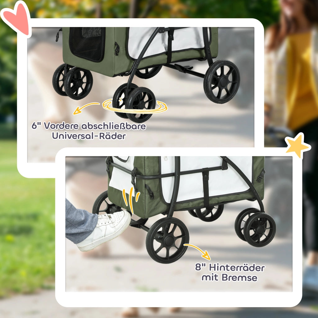 Carrello per Cani Pieghevole con Cestino ¨C zephmum ¨C Nero Verde Scuro Bianco 81x58x97.5cm