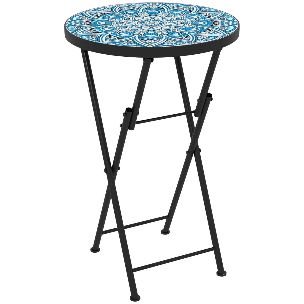 Tavolo da giardino pieghevole rotondo mosaico ¨C Xylo ¨C ceramica blu metallo