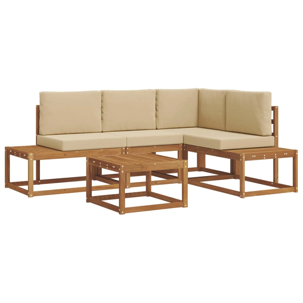 Set di divani da esterno con cuscino 5 Pezzo Naturale e Beige