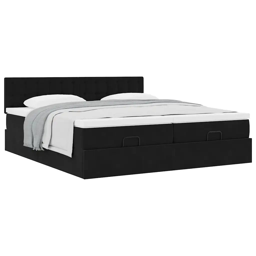 Struttura Letto Pouf con Materassi Nero 160x200 cm in Velluto