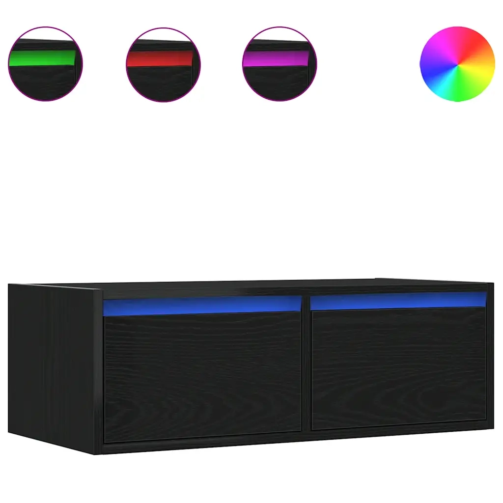 Mobile Porta TV con Luci LED Rovere Nero 75x35,5x25 cm 860230