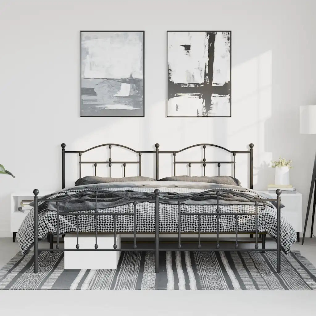 Giroletto con Testiera e Pediera Metallo Nero 193x203 cm 353463