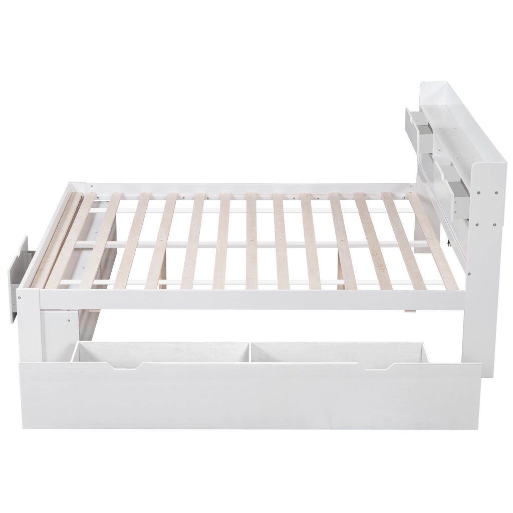 Letto matrimoniale 160x200 cm con USB e Type-C; contenitori e cassetti; bianco