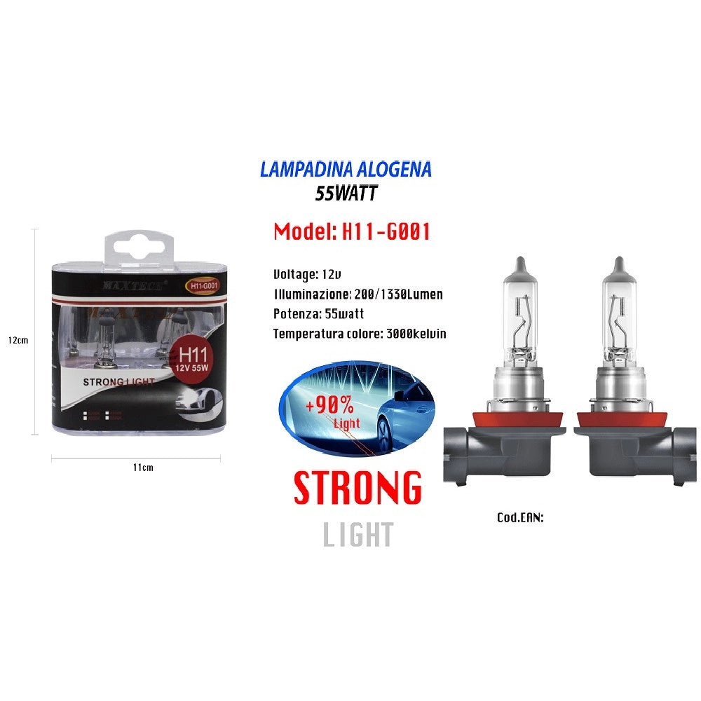 Trade Shop - Lampadina Alogena Per Auto H11 12v 55 Watt Luce Calda Forte Faro Maxtech H11-g001 -
