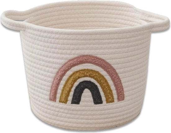 Cesto per abiti, cesto per giocattoli, cesto per asciugamani, cesto con corda di cotone, cesto decorato con arcobaleno.