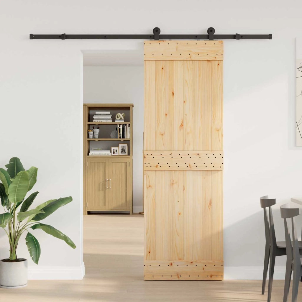 Porta scorrevole NARVIK Naturale e Nero 70 x 210 cm (213,5 cm) 3445269