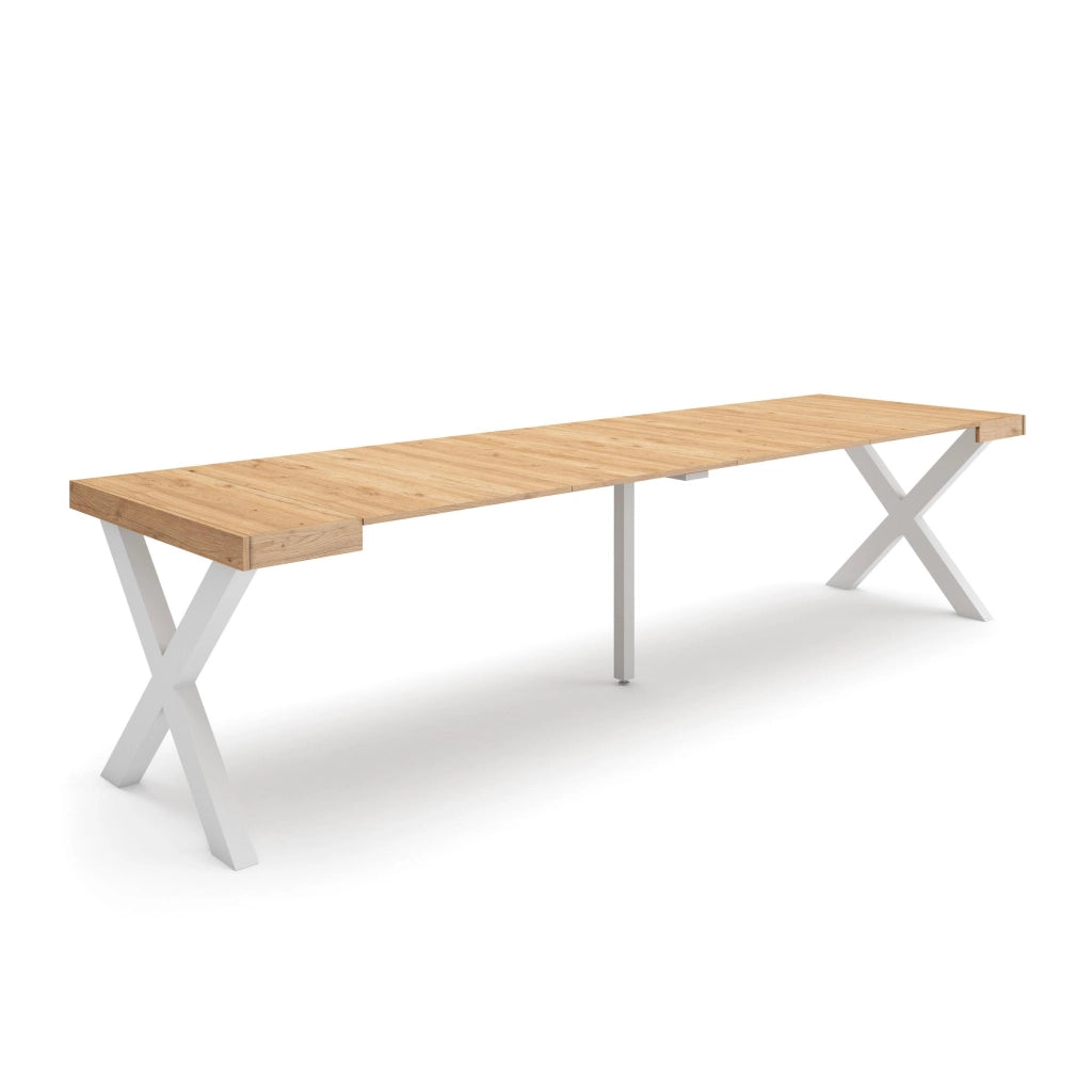 Consolle allungabile, 58 fino 302x90x73cm, Per 14 persone, Gambe in legno, colore Rovere RF2838