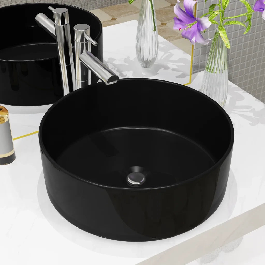 Lavandino Tondo in Ceramica Nero 40 x 15 cm 142737