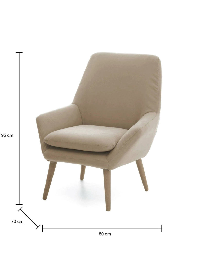 Poltrona Anido, Poltrona di design da salotto, 100% Made in Italy, Poltroncina relax in tessuto imbottito, cm 80x70h95, Beige