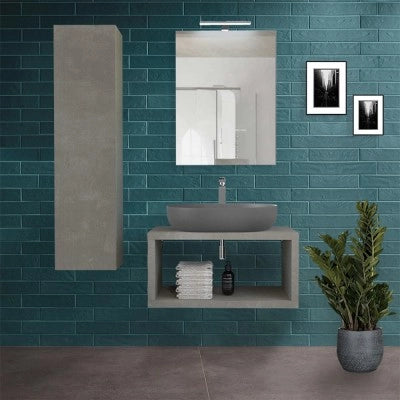 Mensolone bagno 80 cm grigio cemento con vano a giorno per lavabo da appoggio Master