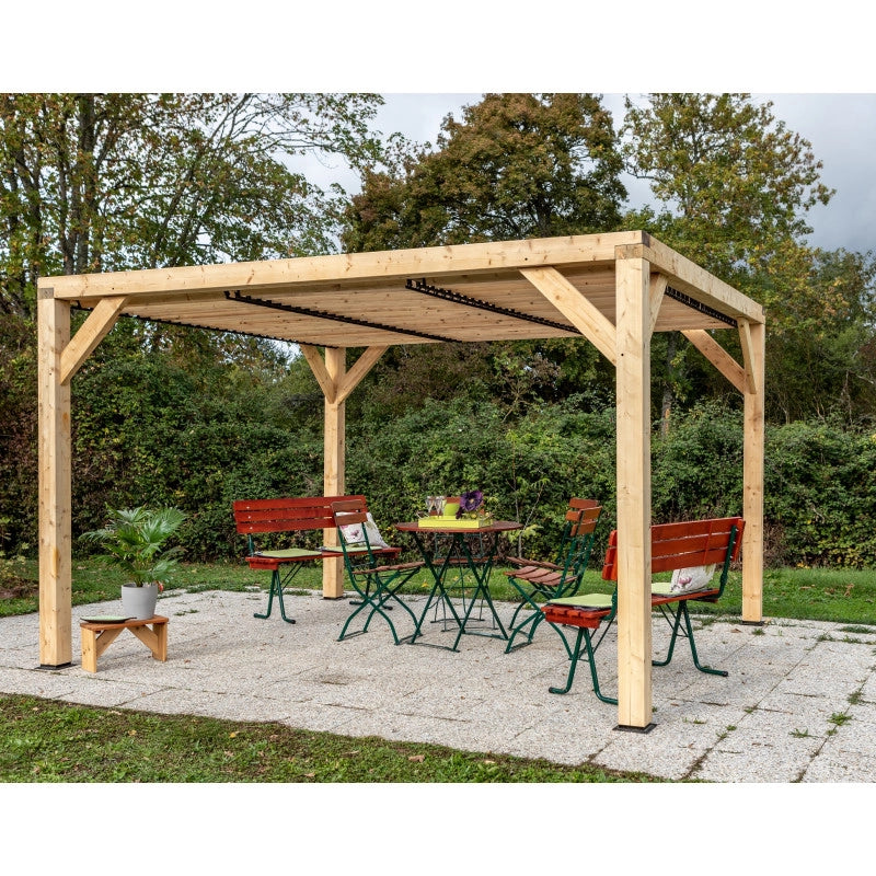 Pergola da giardino in legno lamellare 340x312 cm – gazebo con tetto a ventelle orientabili – pali 120x120 mm – VT3431T Foresta