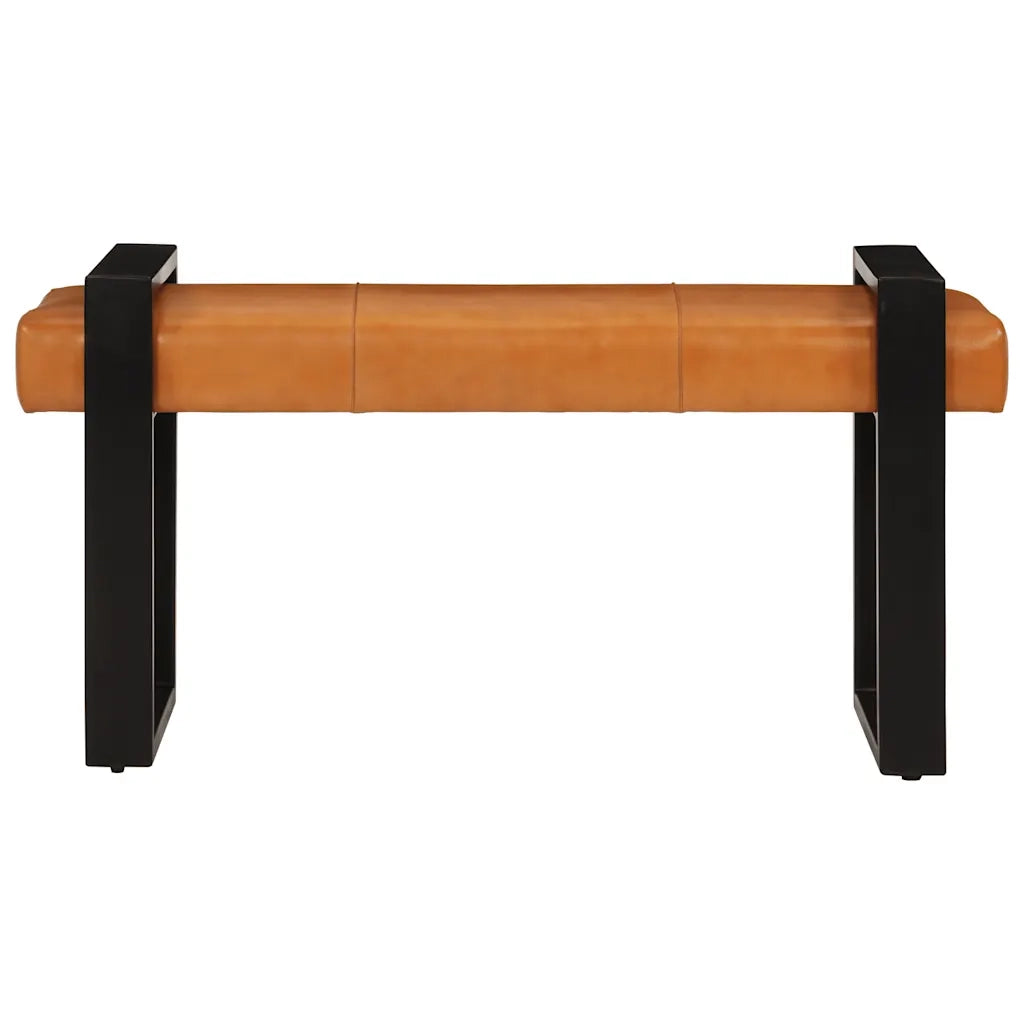 Panca-Sgabello Nera e Marrone 110 cm in Vera Pelle di Capra