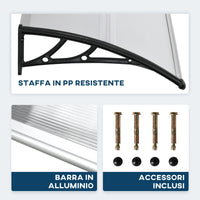 Pensilina Tettoia 110x60x23 cm in Policarbonato e Alluminio Trasparente