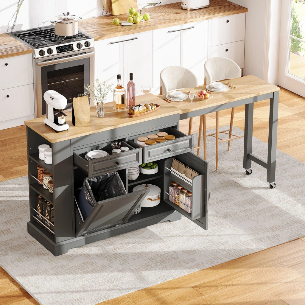 Mobile contenitore da cucina con 2 cassetti e ripiano regolabile - per cucina - in MDF - grigio