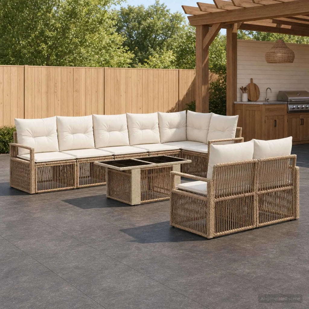 Set Divano da Giardino 9 pz Beige e Bianco Crema polyrattan 3437127