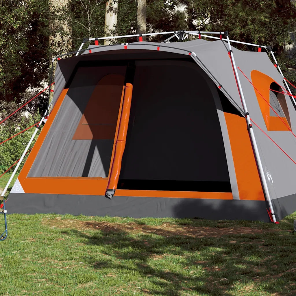 Tenda Familiare 7 Persone-Tenda da campeggio Grigio e Arancione a Rilascio Rapido