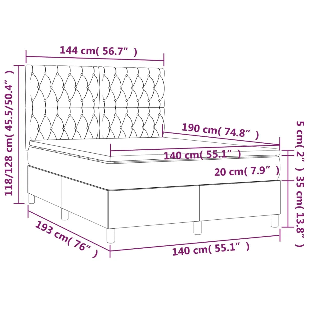 Letto a Molle con Materasso e LED Blu 140x190 cm in Tessuto 3135675