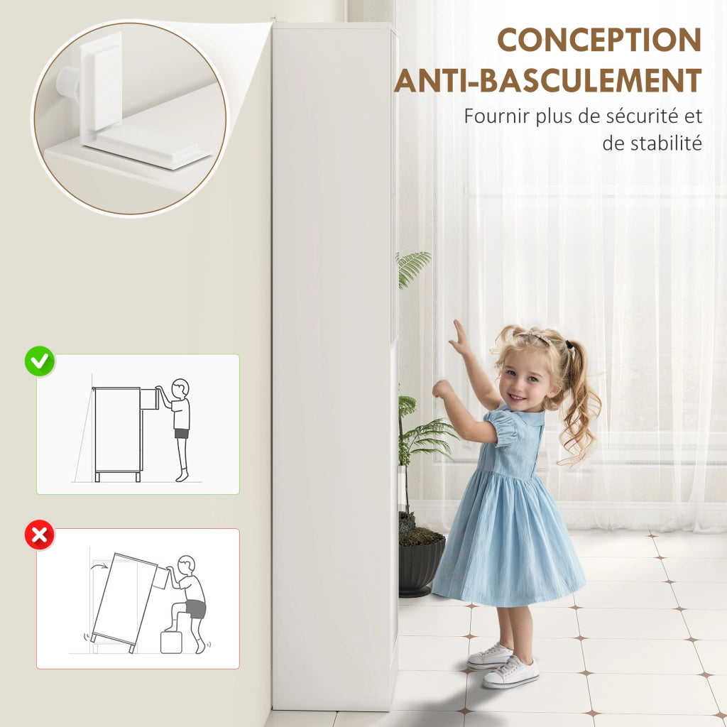 Mobile colonna bagno con specchio 6 livelli 2 ante ripiani regolabili ¨C zephmum ¨C 32x28x162cm bianco