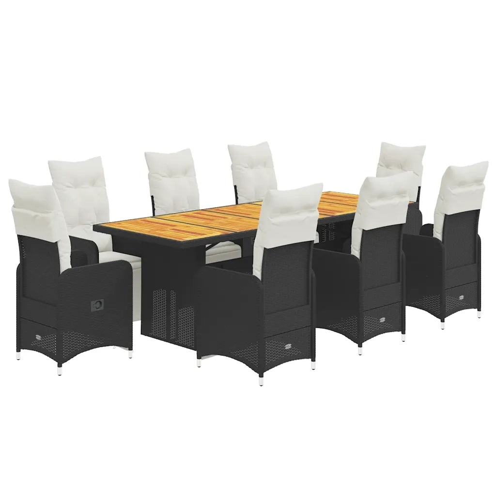 Set BistrÃ² da Giardino 9 pz con Cuscini in Polyrattan Nero