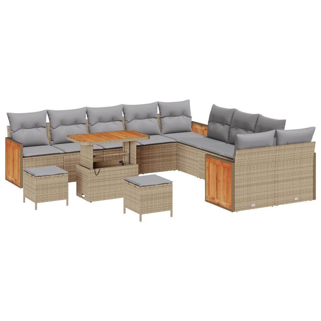 Set di Divani da Giardino  da 13 pezzi con Cuscini Beige Polirattan Acacia